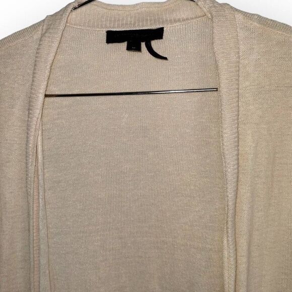 Donna Karan Womens Cardigan Sz Medium Tan Linen Knit Open Front Long Sleeves - Picture 6 of 11